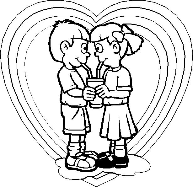 Coloring book girl and boy on valentines day